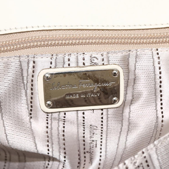 Salvatore Ferragamo Hand Bag Leather White Silver Auth BSZ241