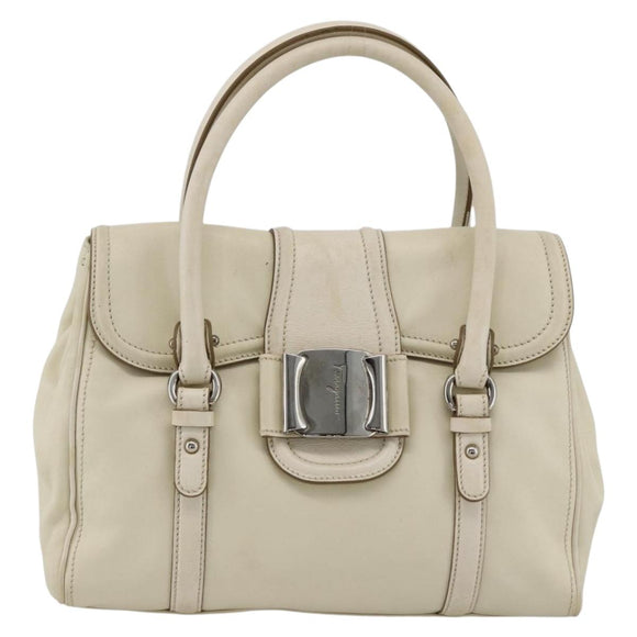 Salvatore Ferragamo Hand Bag Leather White Silver Auth BSZ241