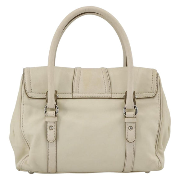 Salvatore Ferragamo Hand Bag Leather White Silver Auth BSZ241