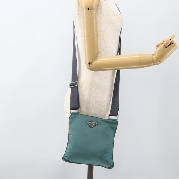 PRADA Schoudertas Nylon Groen Zilver Authentiek BSZ242