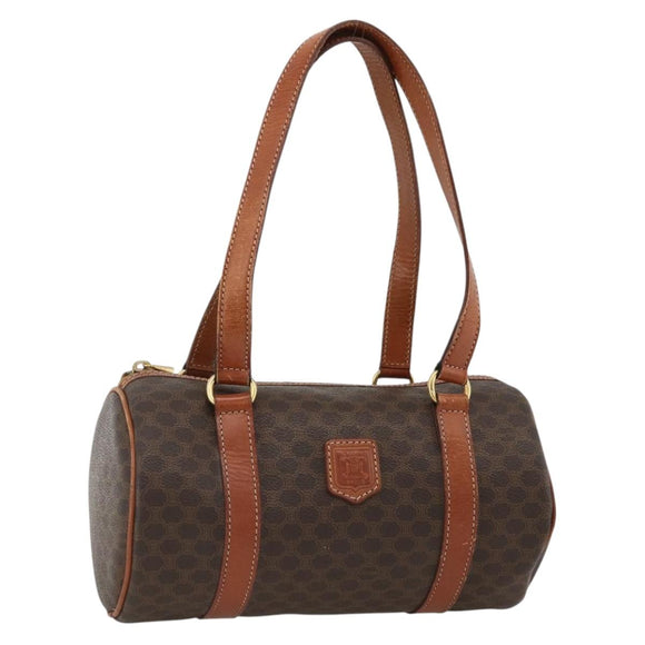 CELINE Macadam Canvas Hand Bag PVC Leather Brown Gold Auth BSZ244