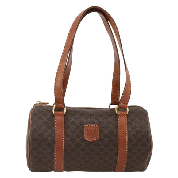CELINE Macadam Canvas Hand Bag PVC Leather Brown Gold Auth BSZ244