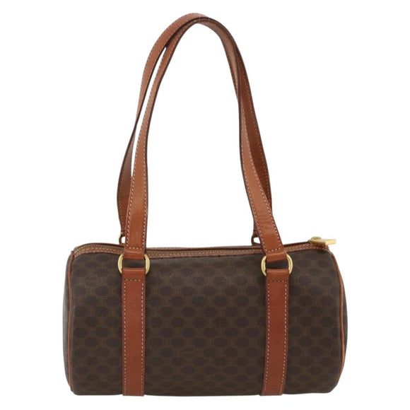 CELINE Macadam Canvas Hand Bag PVC Leather Brown Gold Auth BSZ244