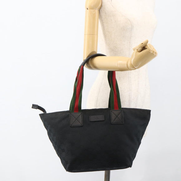 GUCCI GG Canvas Sherry Line Hand Bag Black 131230 Auth BSZ247