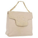 CHANEL Matelasse Chain Hand Bag Lamb Skin Beige Gold CC Auth BSZ256-1
