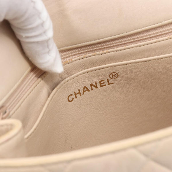 CHANEL Matelasse Chain Hand Bag Lamb Skin Beige Gold CC Auth BSZ256