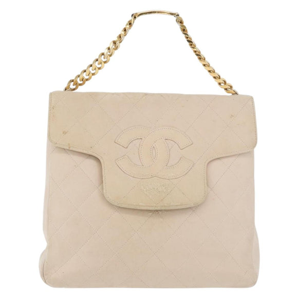 CHANEL Matelasse Chain Hand Bag Lamb Skin Beige Gold CC Auth BSZ256