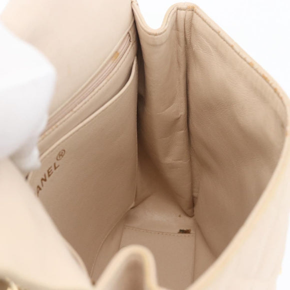 CHANEL Matelasse Chain Hand Bag Lamb Skin Beige Gold CC Auth BSZ256