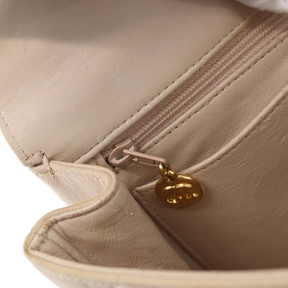 CHANEL Matelasse Chain Hand Bag Lamb Skin Beige Gold CC Auth BSZ256