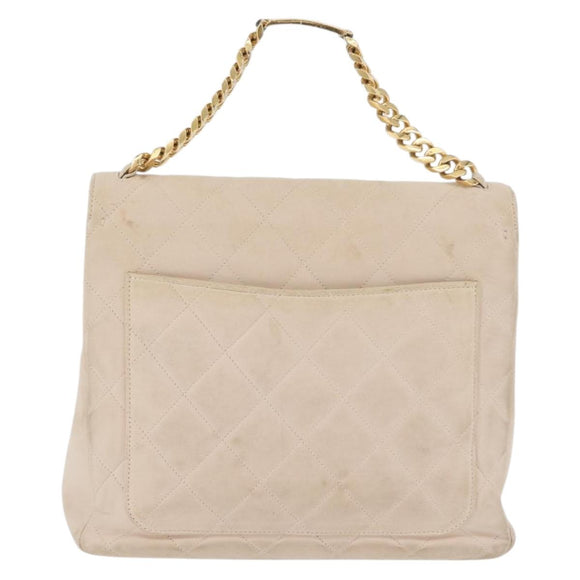 CHANEL Matelasse Chain Hand Bag Lamb Skin Beige Gold CC Auth BSZ256