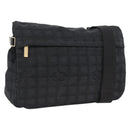 CHANEL New Travel Line Shoulder Bag Nylon Black Gold CC Auth BSZ258-1