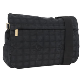 CHANEL New Travel Line Shoulder Bag Nylon Black Gold CC Auth BSZ258