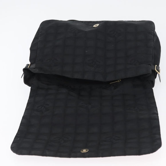CHANEL New Travel Line Shoulder Bag Nylon Black Gold CC Auth BSZ258