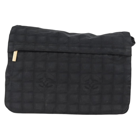 CHANEL New Travel Line Shoulder Bag Nylon Black Gold CC Auth BSZ258