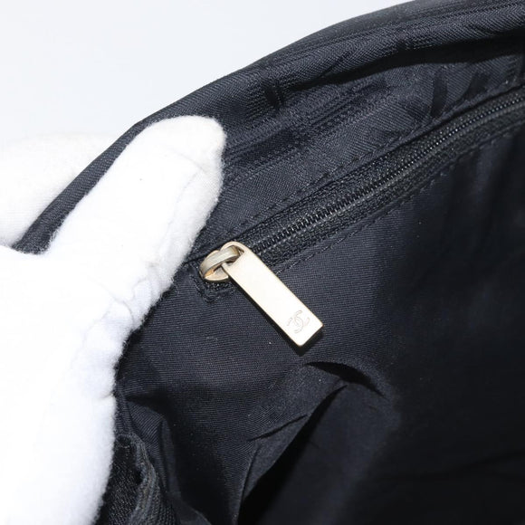 CHANEL New Travel Line Shoulder Bag Nylon Black Gold CC Auth BSZ258