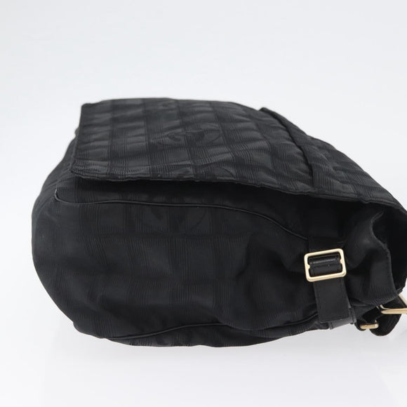 CHANEL New Travel Line Shoulder Bag Nylon Black Gold CC Auth BSZ258