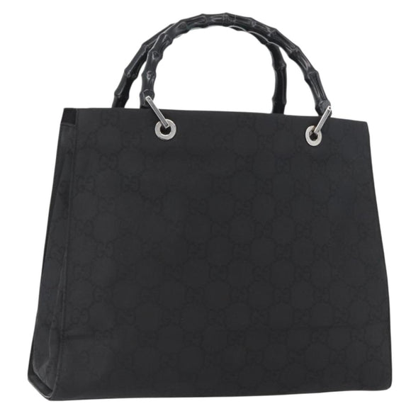 GUCCI GG Canvas Bamboo Hand Bag Nylon Black Silver 002 1010 Auth BSZ259