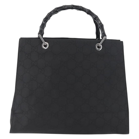 GUCCI GG Canvas Bamboo Hand Bag Nylon Black Silver 002 1010 Auth BSZ259
