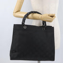 GUCCI GG Canvas Bamboo Hand Bag Nylon Black Silver 002 1010 Auth BSZ259-26