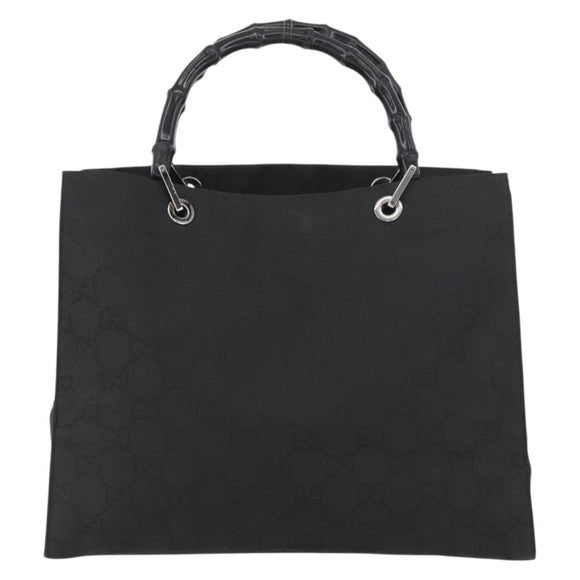 GUCCI GG Canvas Bamboo Hand Bag Nylon Black Silver 002 1010 Auth BSZ259
