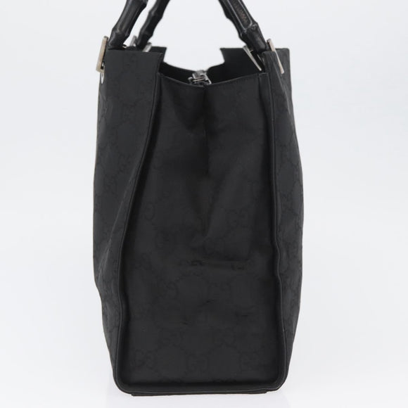 GUCCI GG Canvas Bamboo Hand Bag Nylon Black Silver 002 1010 Auth BSZ259