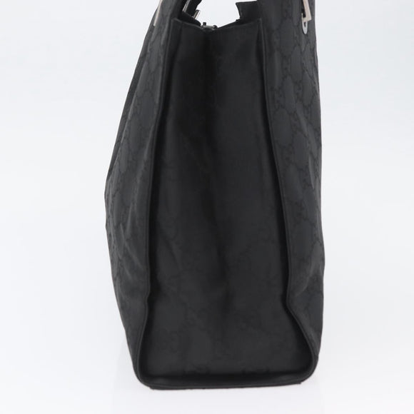 GUCCI GG Canvas Bamboo Hand Bag Nylon Black Silver 002 1010 Auth BSZ259