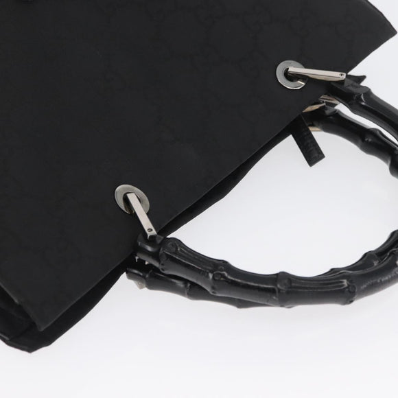GUCCI GG Canvas Bamboo Hand Bag Nylon Black Silver 002 1010 Auth BSZ259