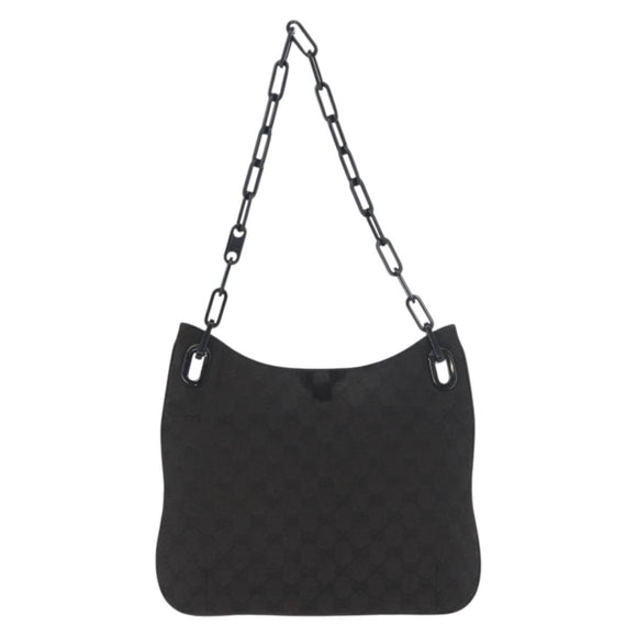 GUCCI GG Canvas Schultertasche mit Plastikkette Schwarz Gold 001 4168 Auth BSZ262
