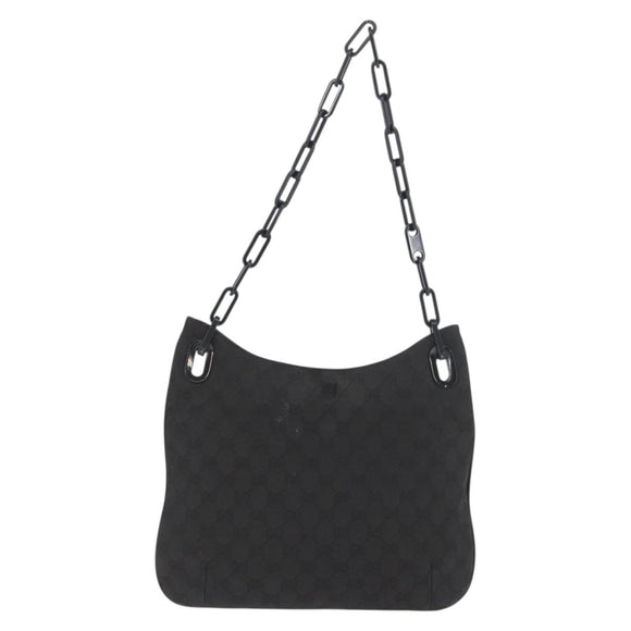 GUCCI GG Canvas Schultertasche mit Plastikkette Schwarz Gold 001 4168 Auth BSZ262