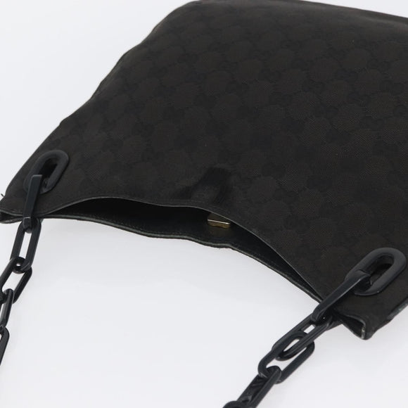 GUCCI GG Canvas Schultertasche mit Plastikkette Schwarz Gold 001 4168 Auth BSZ262