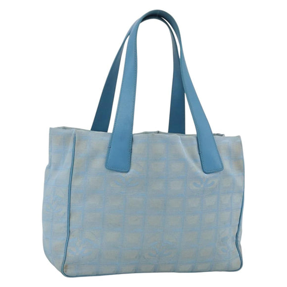 CHANEL New Travel Line Hand Bag Nylon Light Blue Silver CC Auth BSZ263