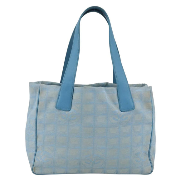 CHANEL New Travel Line Hand Bag Nylon Light Blue Silver CC Auth BSZ263