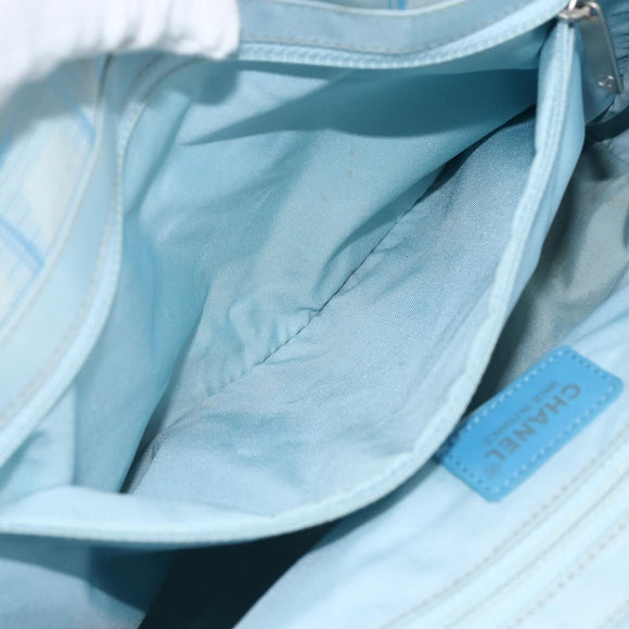 CHANEL New Travel Line Hand Bag Nylon Light Blue Silver CC Auth BSZ263