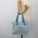 CHANEL New Travel Line Hand Bag Nylon Light Blue Silver CC Auth BSZ263-22