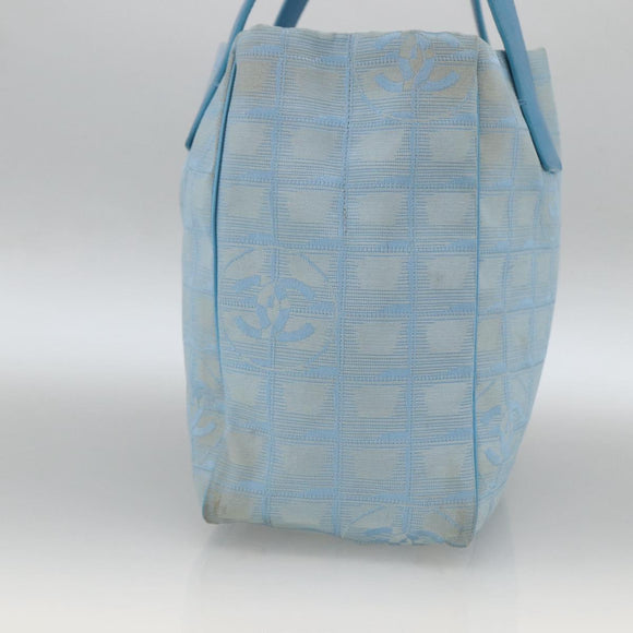 CHANEL New Travel Line Hand Bag Nylon Light Blue Silver CC Auth BSZ263