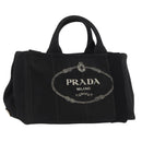 PRADA Canapa GM Handtas Denim 2way Zwart Goud Auth BSZ264-1