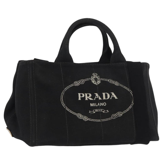 PRADA Canapa GM Handtas Denim 2way Zwart Goud Auth BSZ264