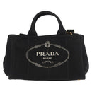 PRADA Canapa GM Handtas Denim 2way Zwart Goud Auth BSZ264-13