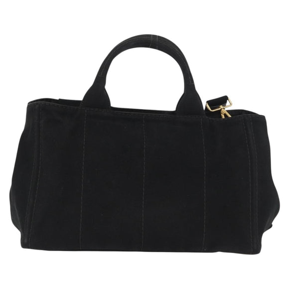 PRADA Canapa GM Handtas Denim 2way Zwart Goud Auth BSZ264