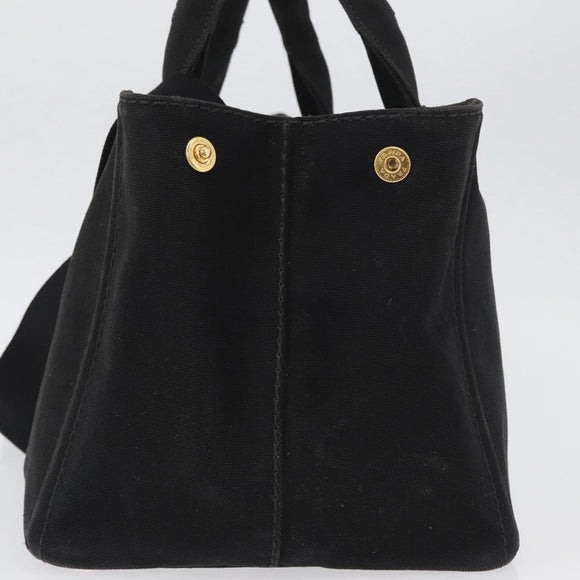 PRADA Canapa GM Handtas Denim 2way Zwart Goud Auth BSZ264