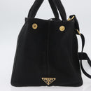 PRADA Canapa GM Handtas Denim 2way Zwart Goud Auth BSZ264-4