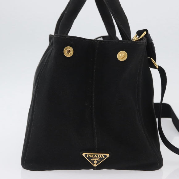 PRADA Canapa GM Handtas Denim 2way Zwart Goud Auth BSZ264