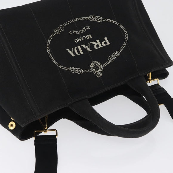 PRADA Canapa GM Handtas Denim 2way Zwart Goud Auth BSZ264