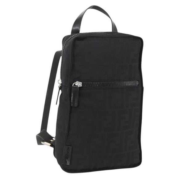 FENDI Zucca Canvas Backpack Black Silver Auth BSZ267V