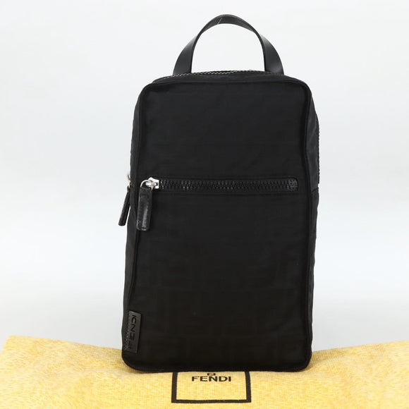 FENDI Zucca Canvas Backpack Black Silver Auth BSZ267V