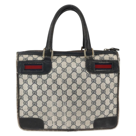 GUCCI GG Supreme Sherry Line Hand Bag PVC Navy Gold Auth BSZ273