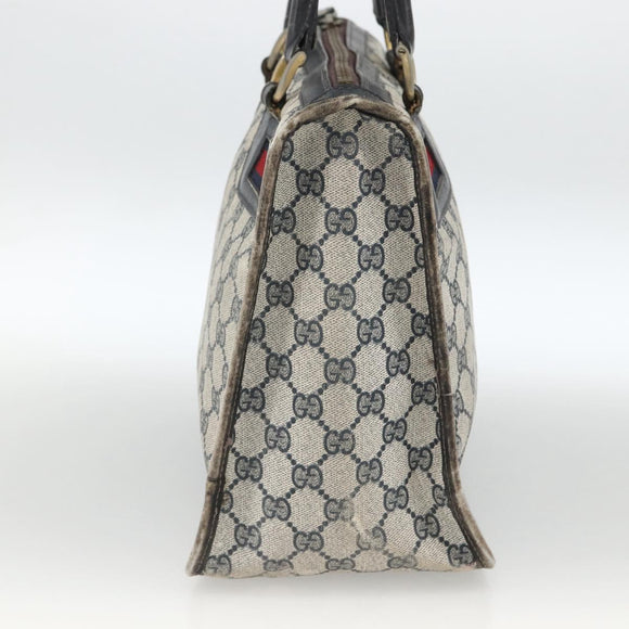 GUCCI GG Supreme Sherry Line Hand Bag PVC Navy Gold Auth BSZ273