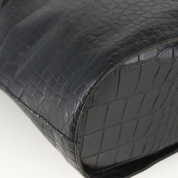 SAINT LAURENT Hand Bag Embossed leather Black Gold Auth BSZ274