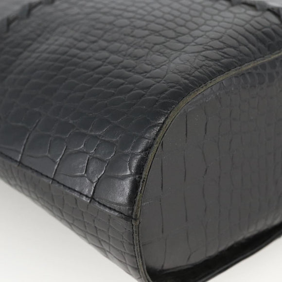 SAINT LAURENT Hand Bag Embossed leather Black Gold Auth BSZ274