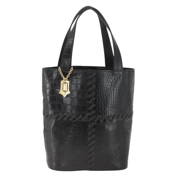 SAINT LAURENT Hand Bag Embossed leather Black Gold Auth BSZ274